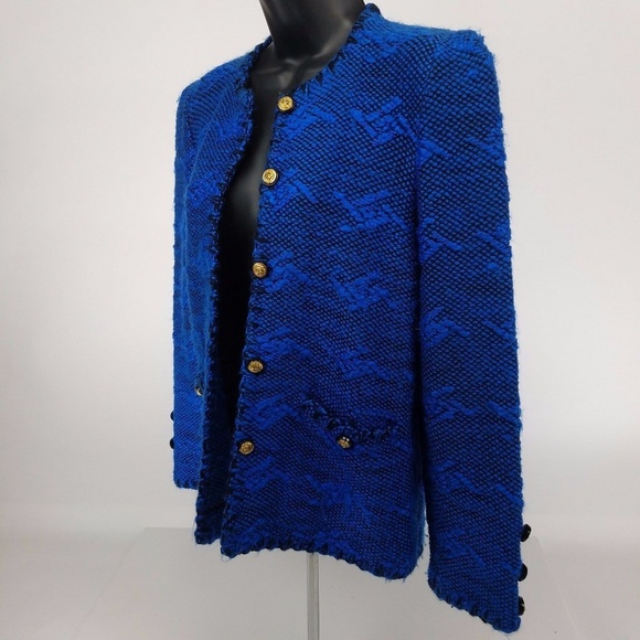 Vintage Wool Blazer Gold Lion Buttons Blue Black - Picture 2 of 6